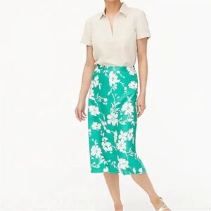 J.Crew Green Floral A-Line Midi Skirt Women’s Size Large